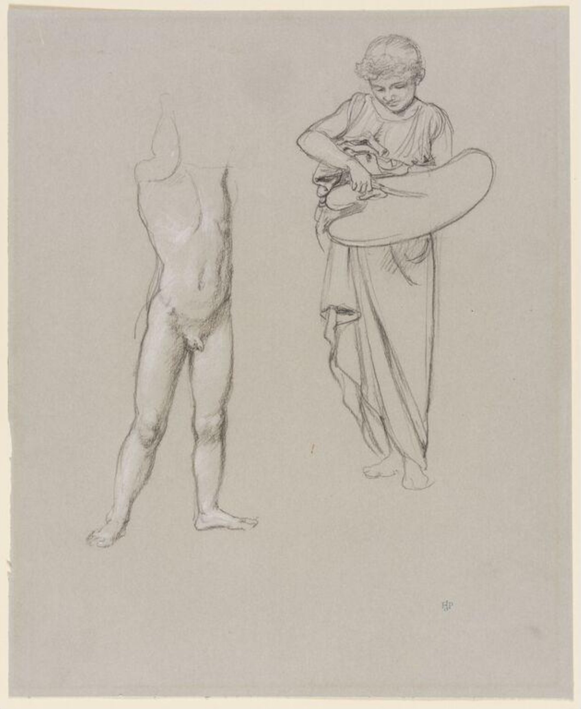 Two figure studies of a youngTwo figure studies of male and a draped figure holding a palette knife, Edward John Sir Poynter
