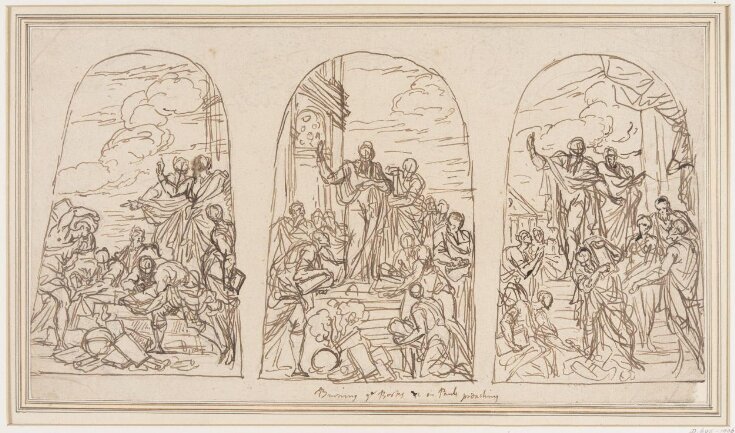 Three preparatory studies for the Burning of the Books at Ephesus top image