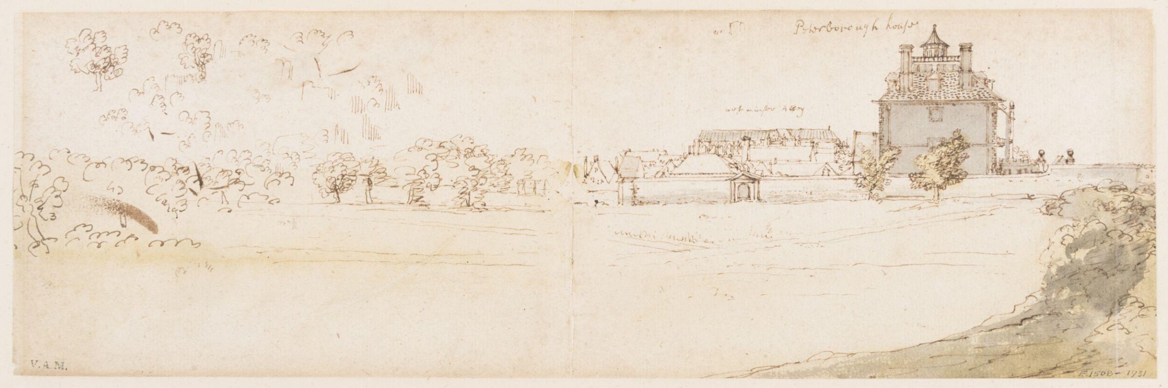 Preparatory study for a drawing of Peterborough House and Westminster Abbey, Francis Place, 1683
