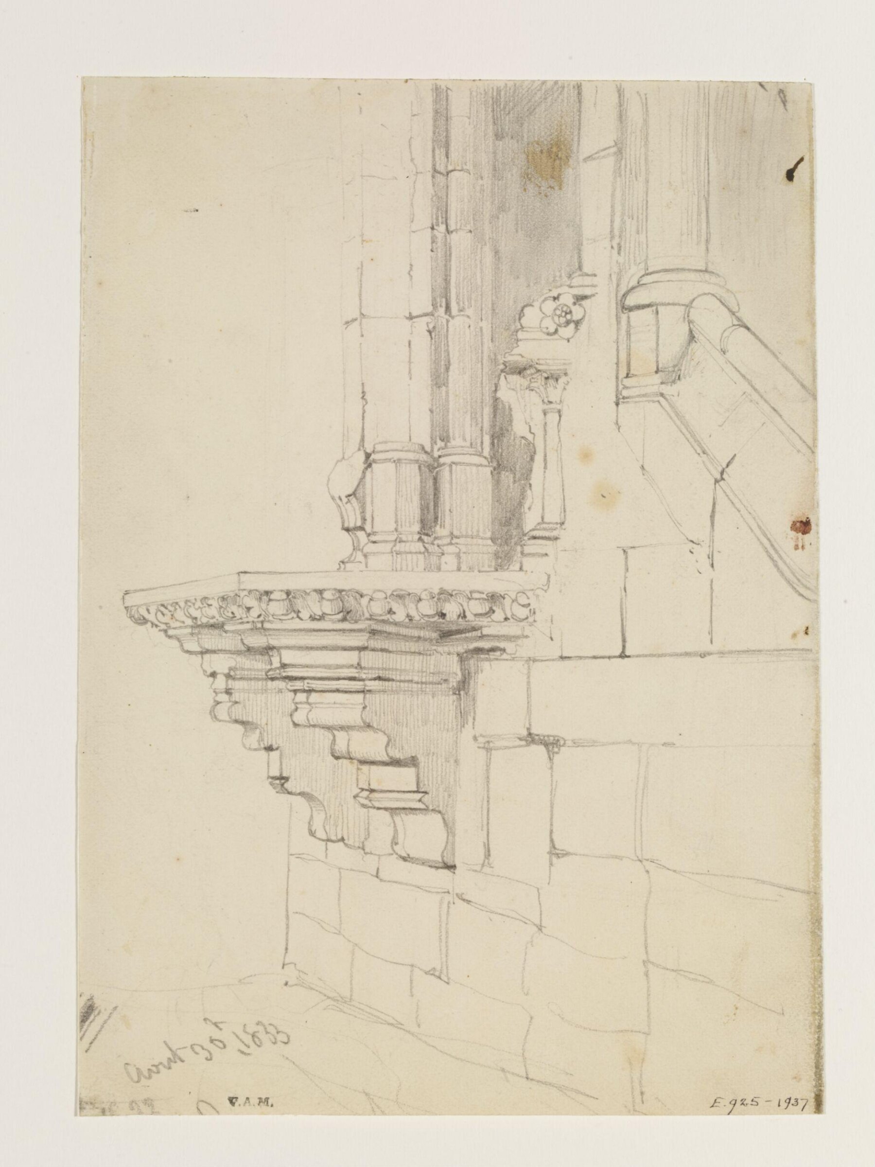 Drawings of architectural details in the abbey at Royaumont, William Callow, 1833