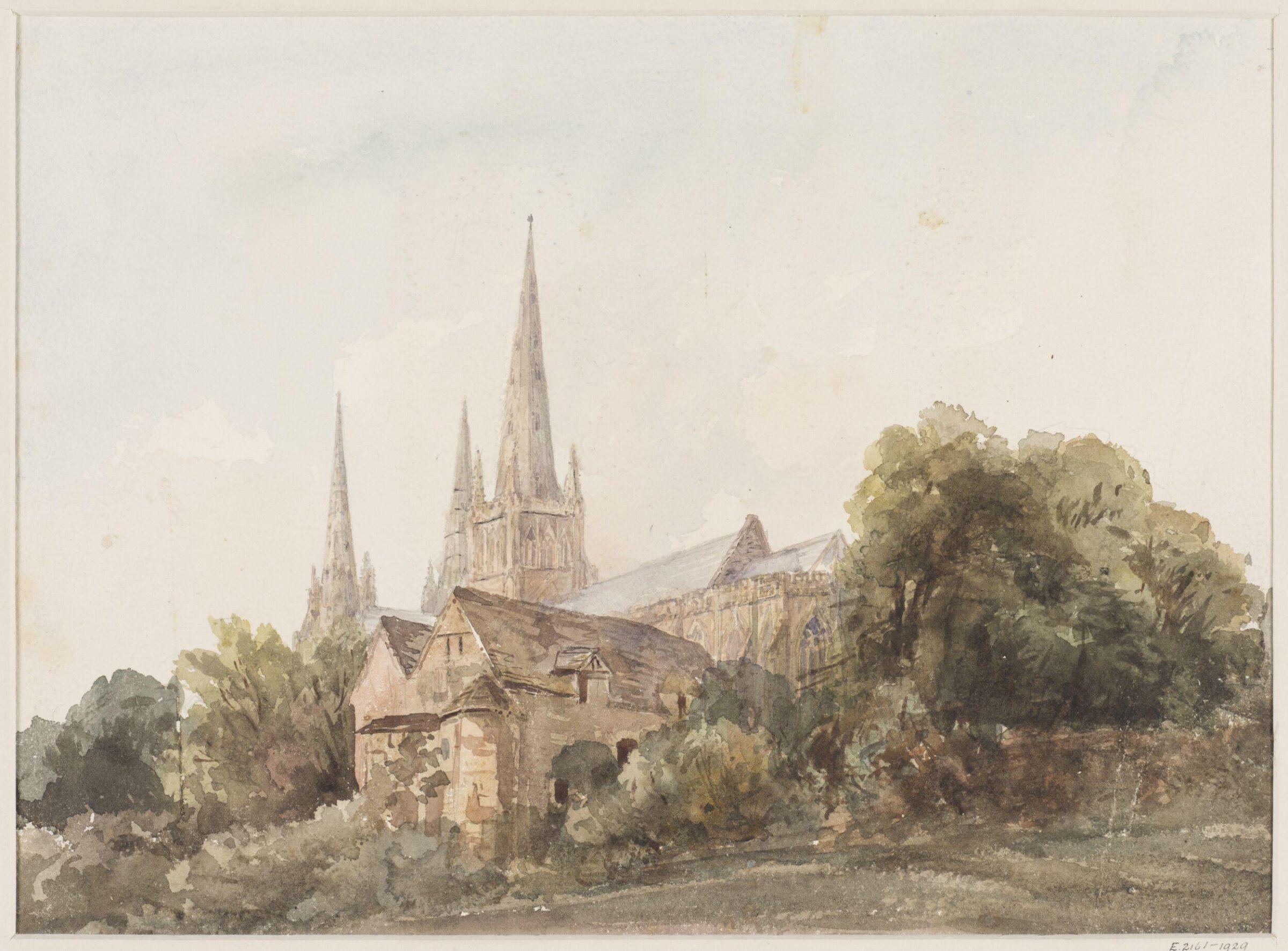 Dr Gooden's House and south view of Lichfield Cathedral, Henry Harris Lines, 1818-1887