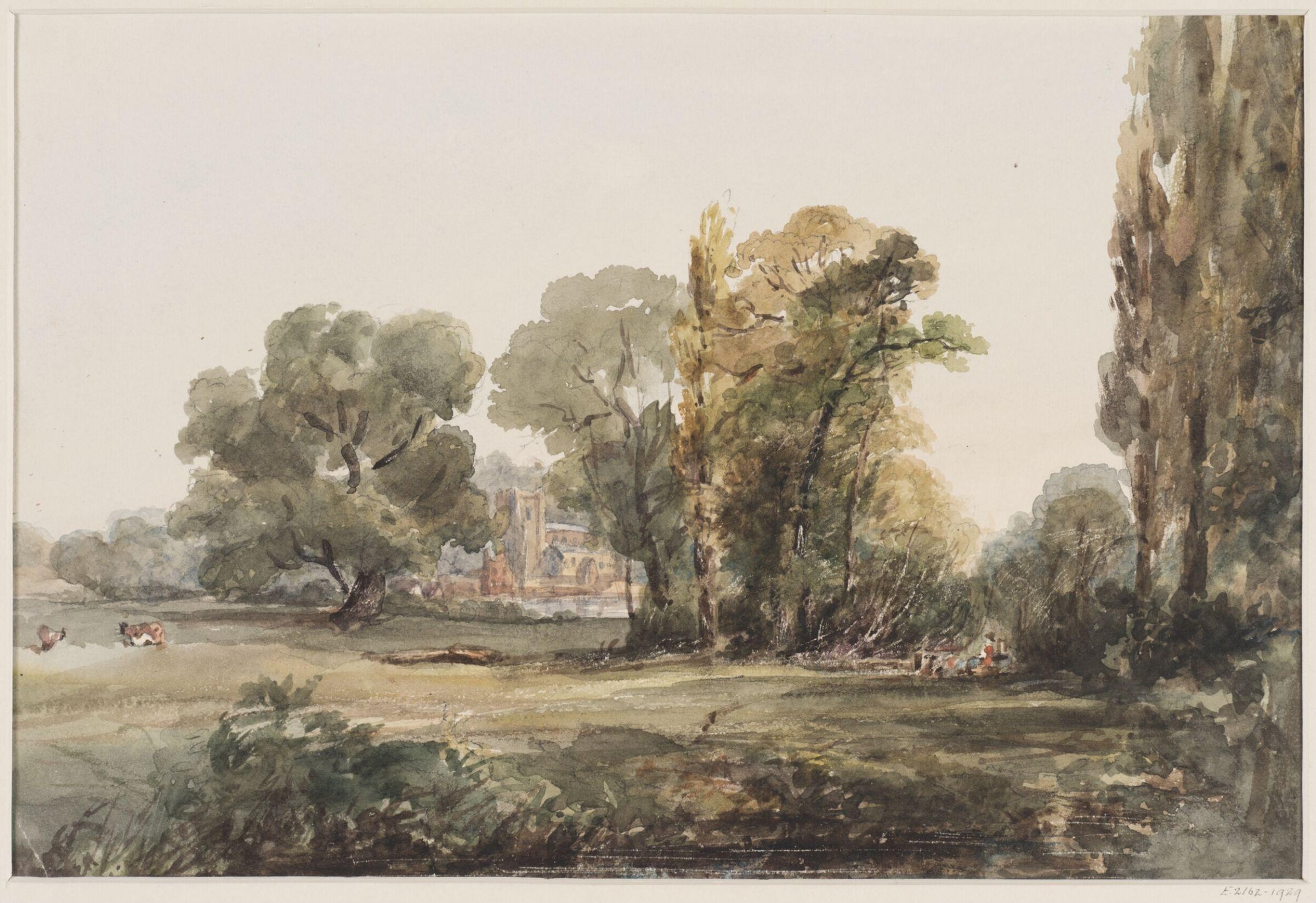 Stowe: a church in the distance, seen amid trees, Henry Harris Lines, 1818-1887