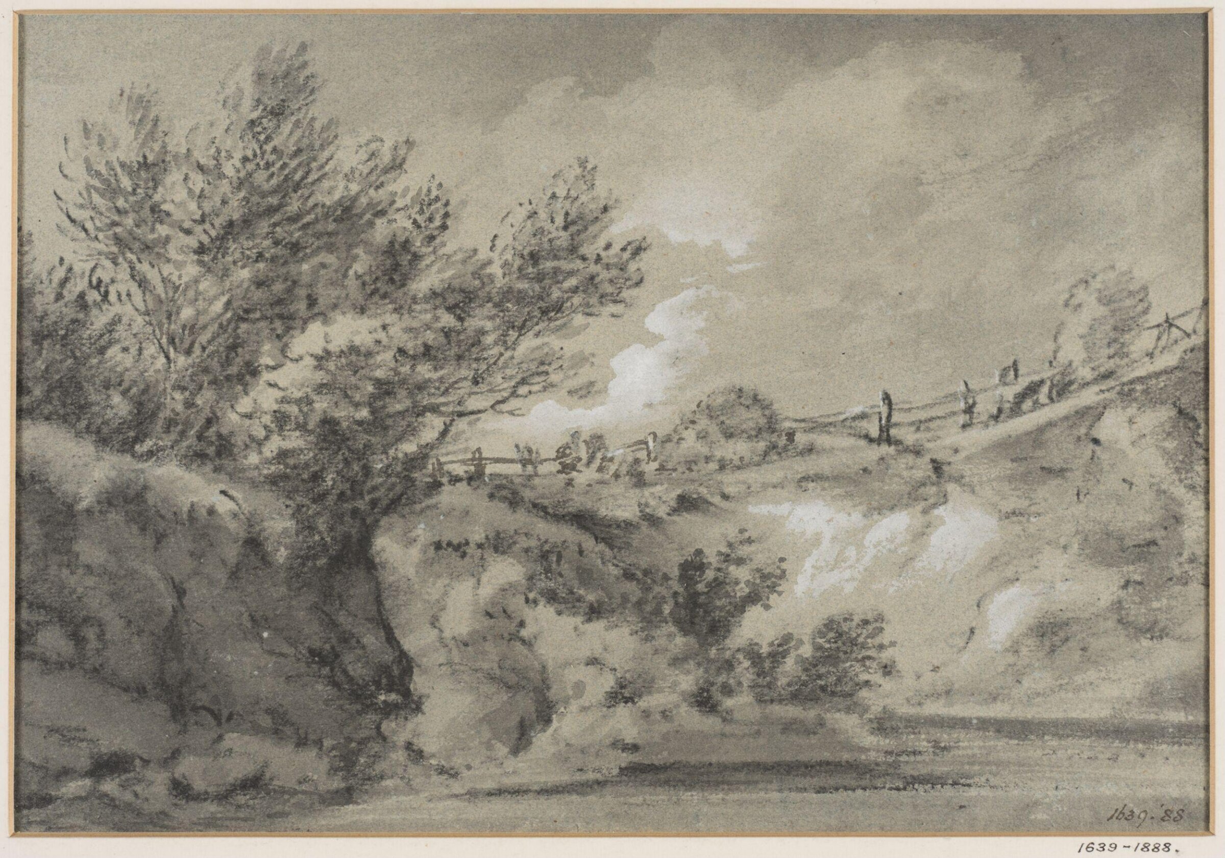 Landscape with high bank and railings, Gainsborough, mid 18th century