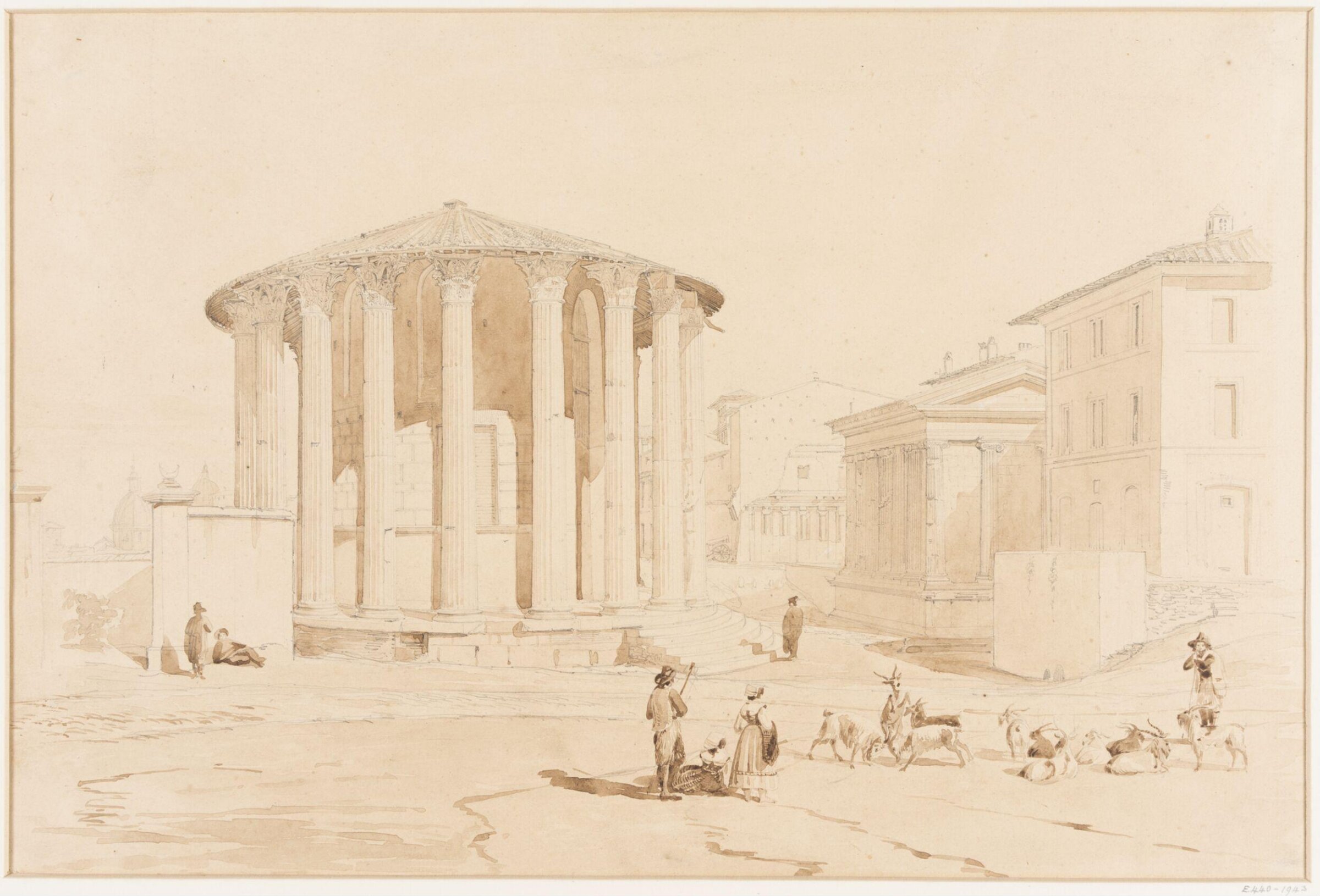 Temples of Vesta and Fortuna Virilis, Piazza Bocca della Verità, Rome, George Belton Moore, c.1837