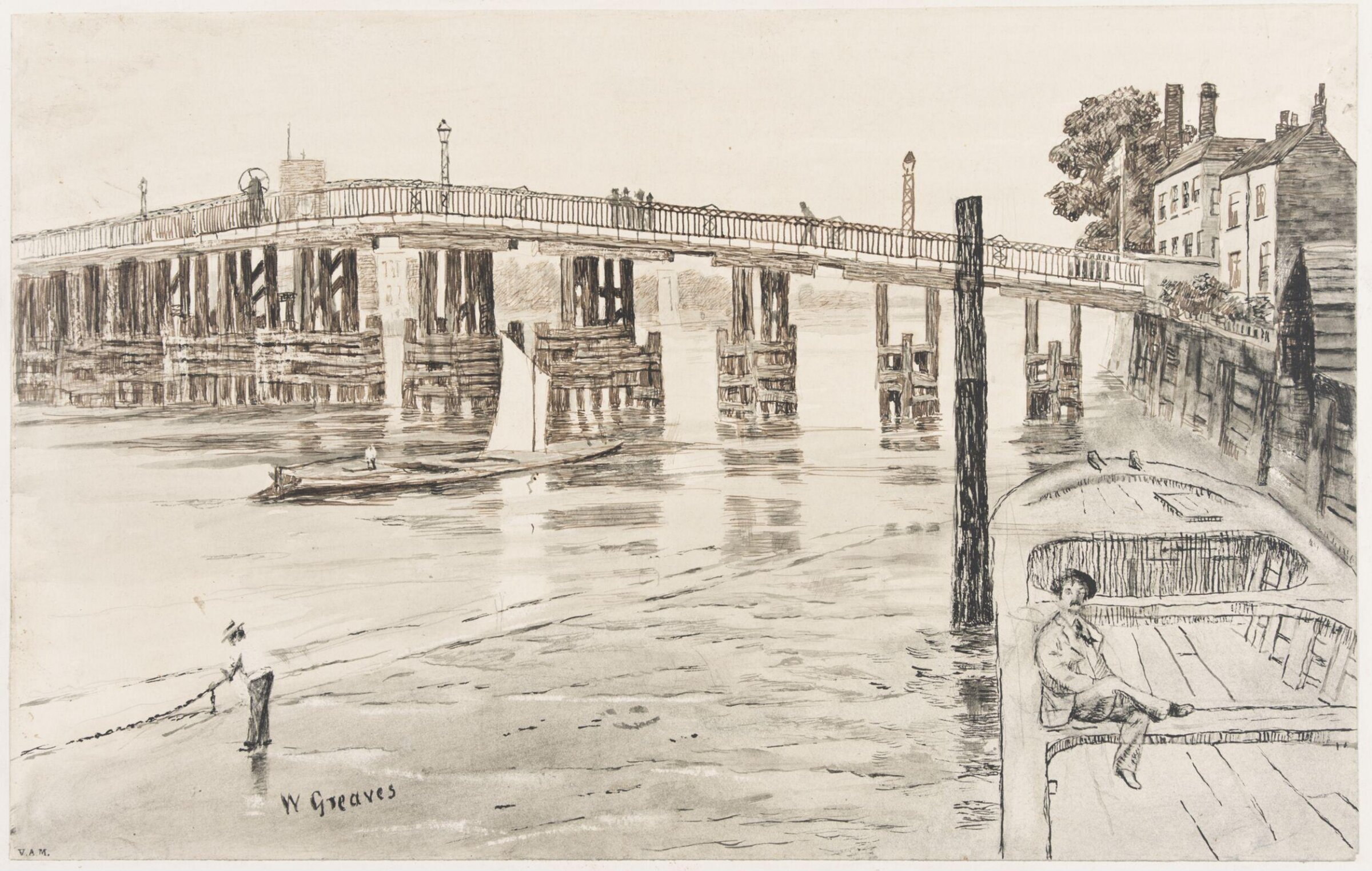 Old Battersea Bridge from the south-west., Walter Greaves, c.1860