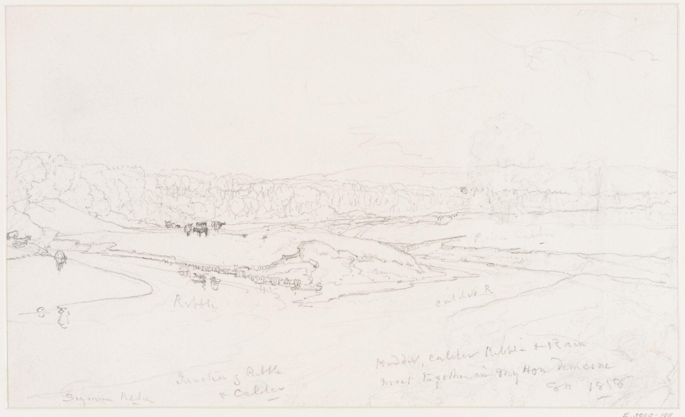 Confluence of the Ribble and the Calder, below Warley., Haden, 1858