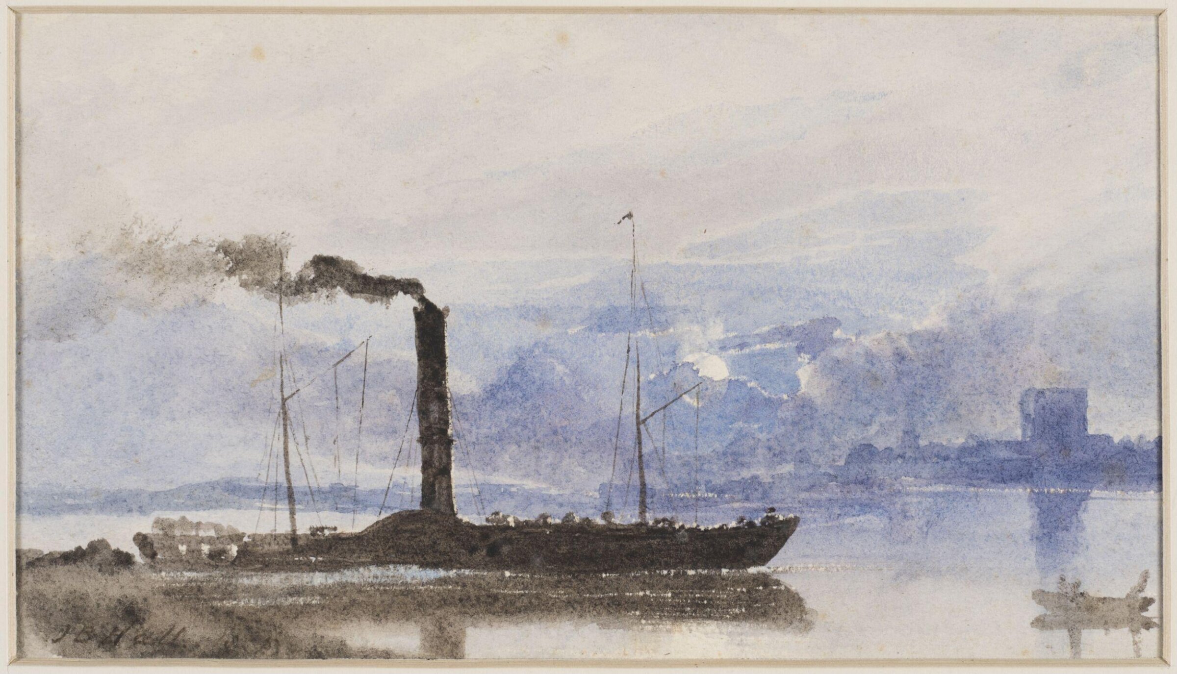 A paddle steamer crossing a lake or river., Henry Bryan Hall, 1835