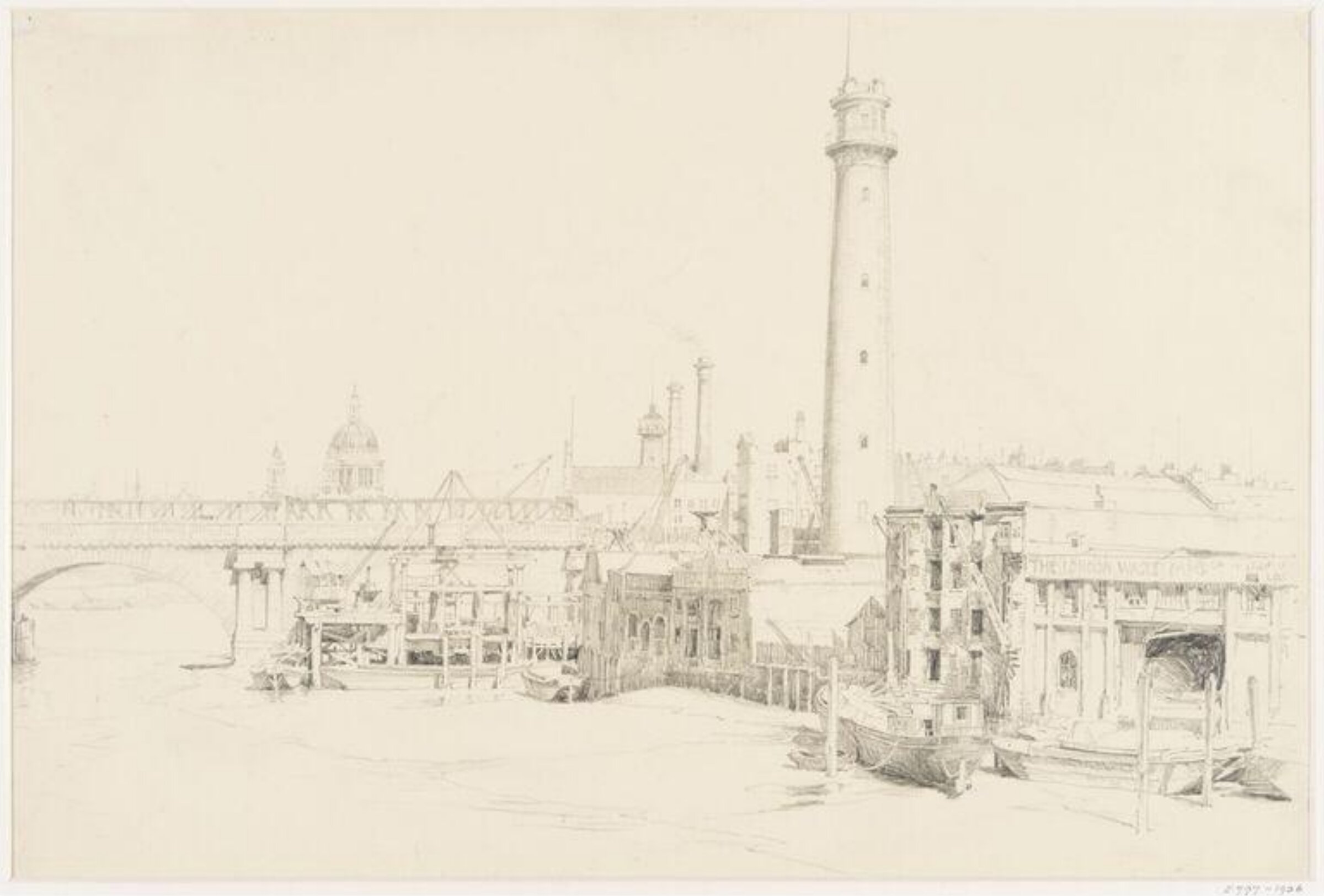 The Shot Tower and Waterloo Bridge, Herbert George Hampton, c.1927