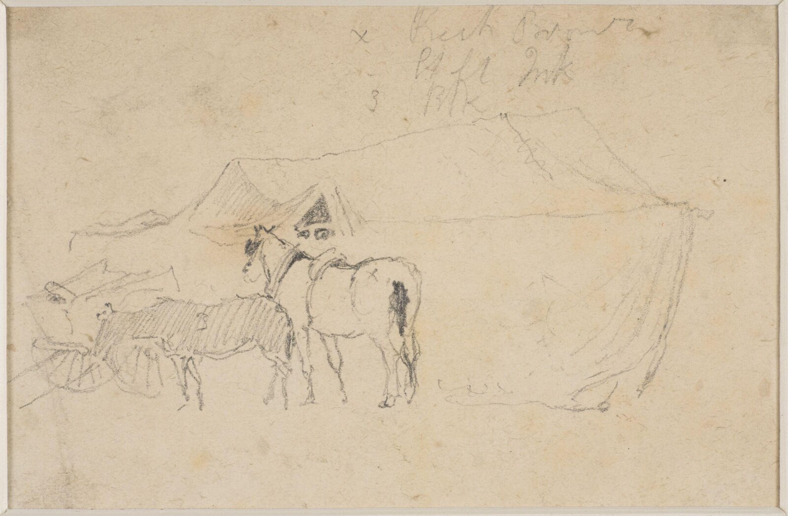 Two horses standing outside a tent, John Sell Cotman, ca. 1800-42