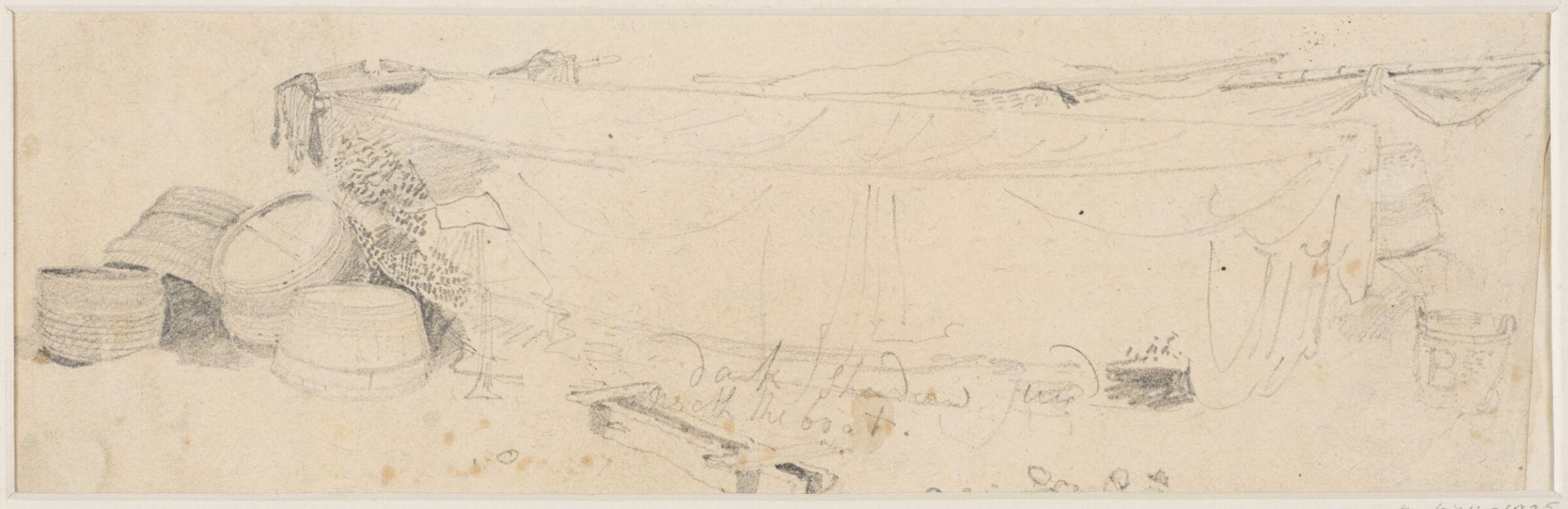 Study of a fishing boat hung with nets, John Sell Cotman, ca. 1800-42