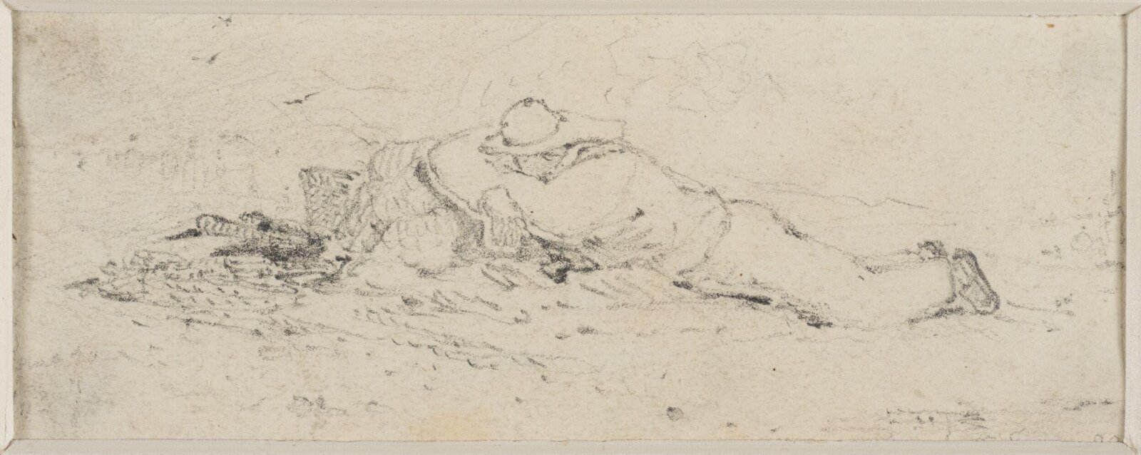 A fisherman lying face down on a beach, John Sell Cotman, 1830s