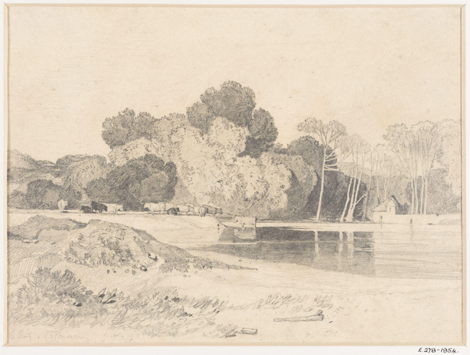 Cattle grazing beside a lake, John Sell Cotman, early 19th century