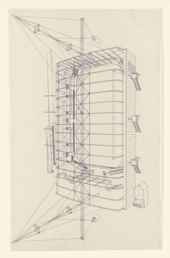 Aerial perspective view of a design for Oxford Ice Rink