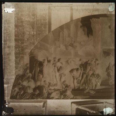 Glass plate negative reproducing the left portion of a study by Frederic Leighton for the fresco The Industrial Arts as Applied to War'