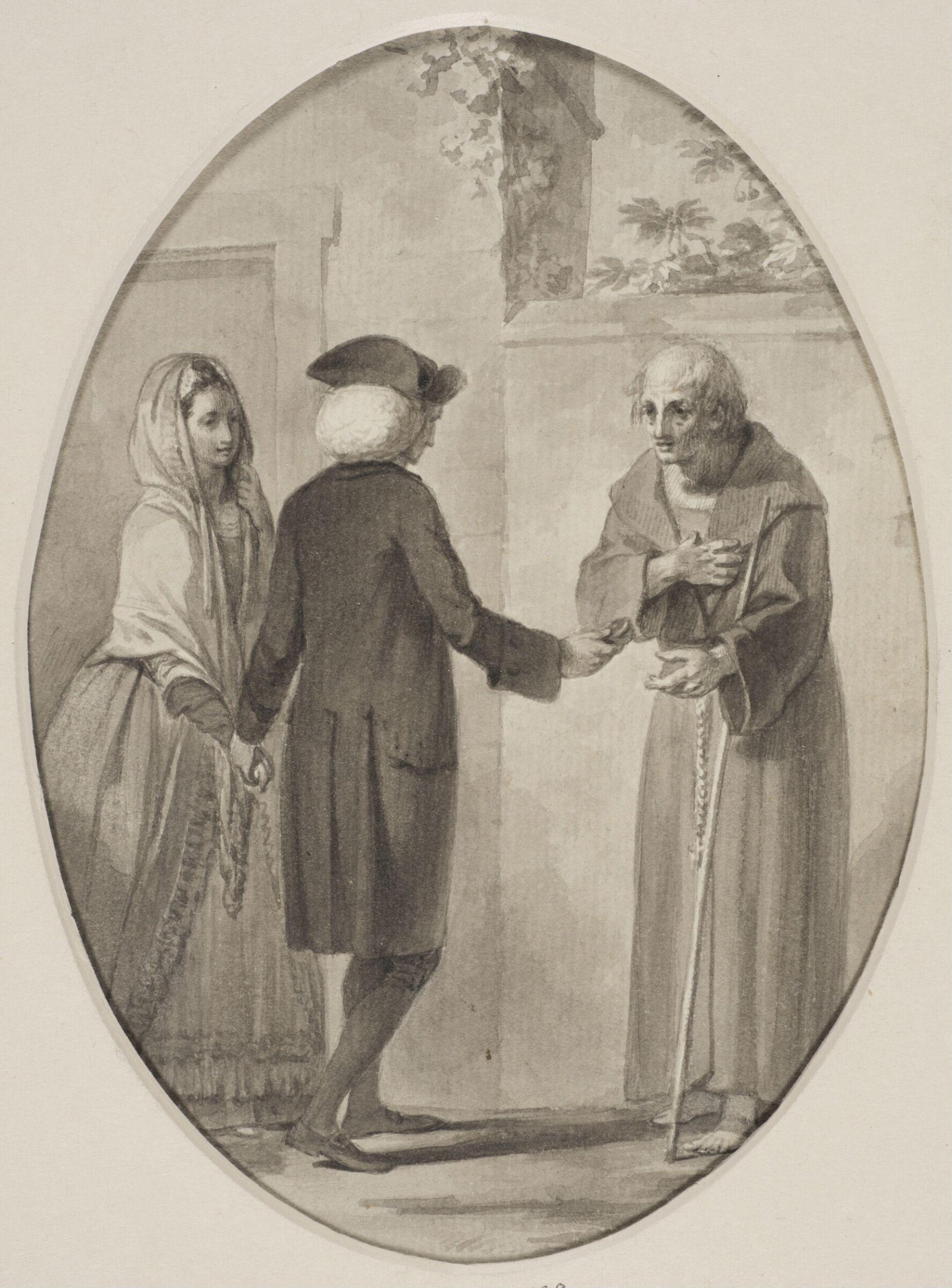 The Sentimental Traveller offers his snuff-box to Father Lorenzo, Robert Smirke, 1784