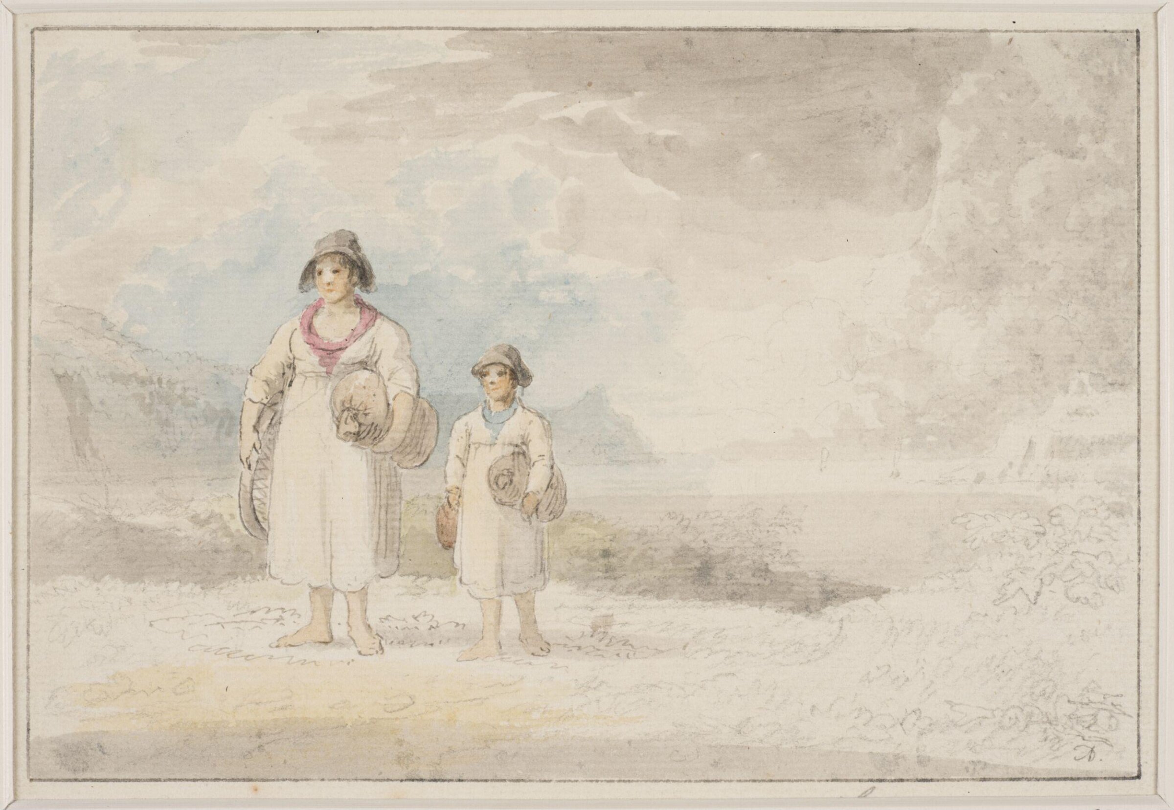 Sea-shore with a peasant woman and boy carrying bundles, Anthony Thomas Devis, 1729-1816