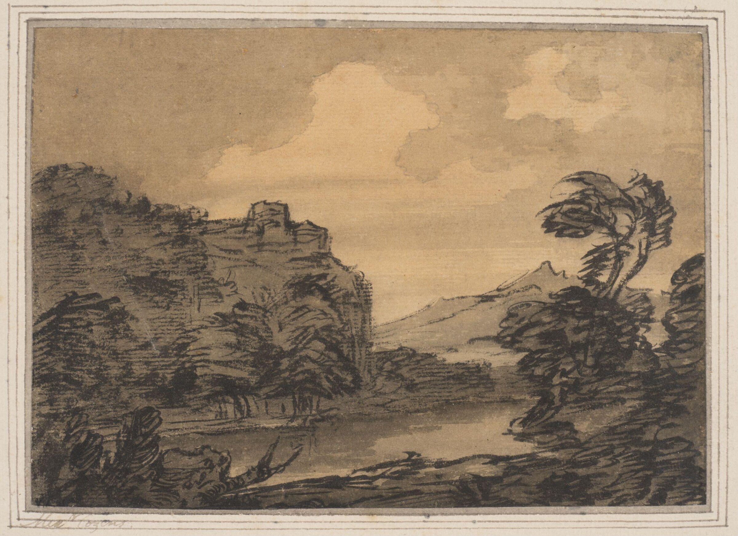 Landscape with lake and mountains, Alexander Cozens, 1750-75