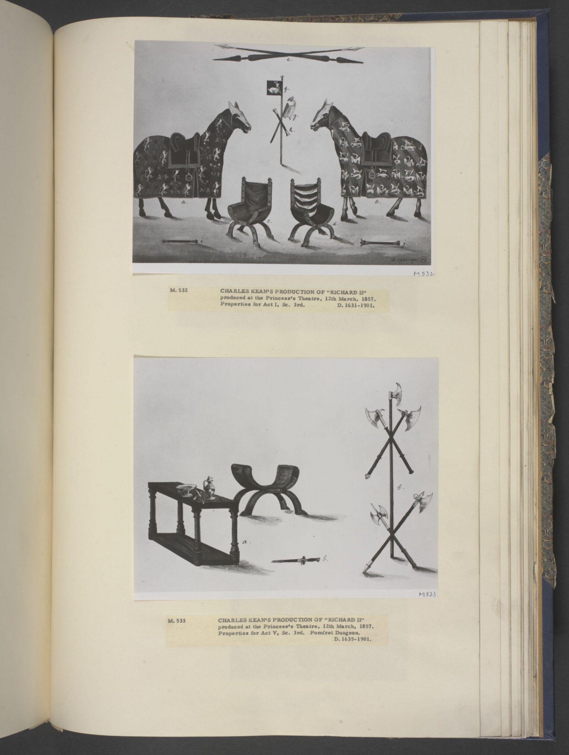 drawing of scenery and props in Richard II, William Telbin, 1851-1859