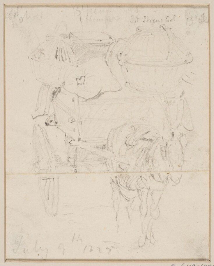 A donkey drawing a cart laden with lobster pots top image