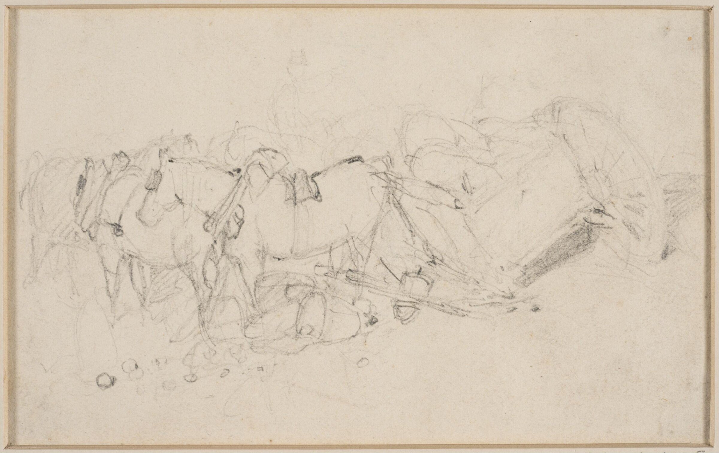 A cart with a broken wheel and three horses standing by, John Sell Cotman, ca. 1800-42