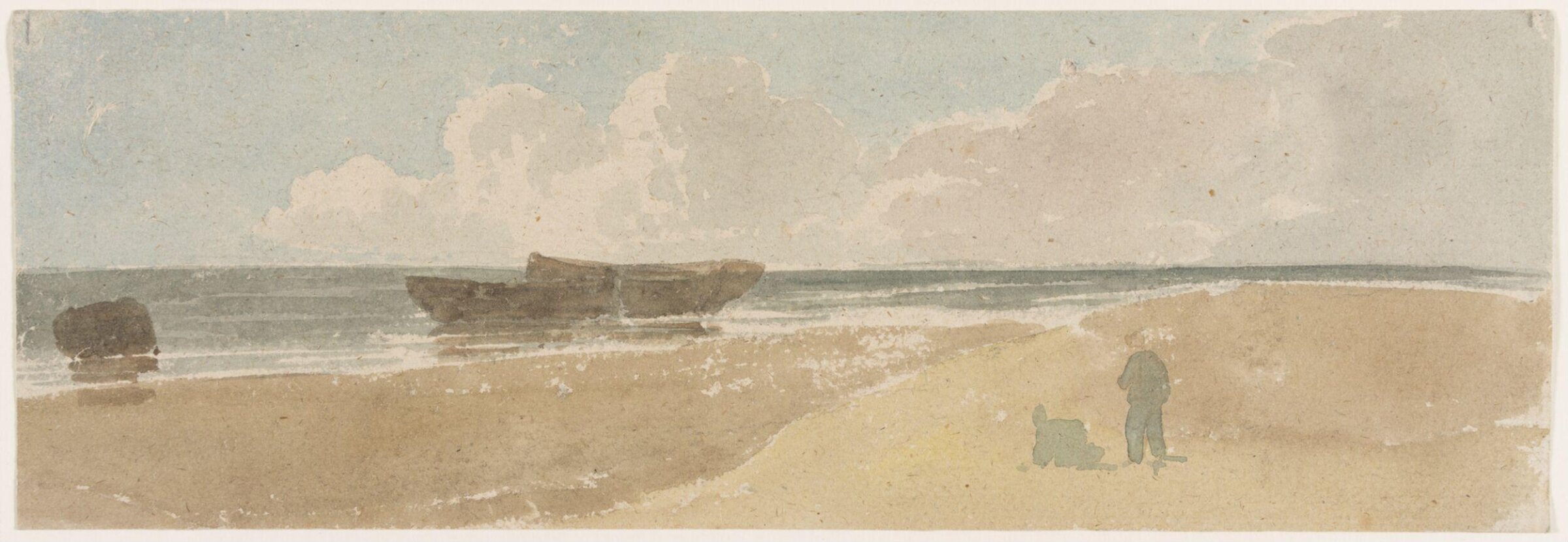 Shore scene with boats and two figures, Joshua Cristall, 1767-1847