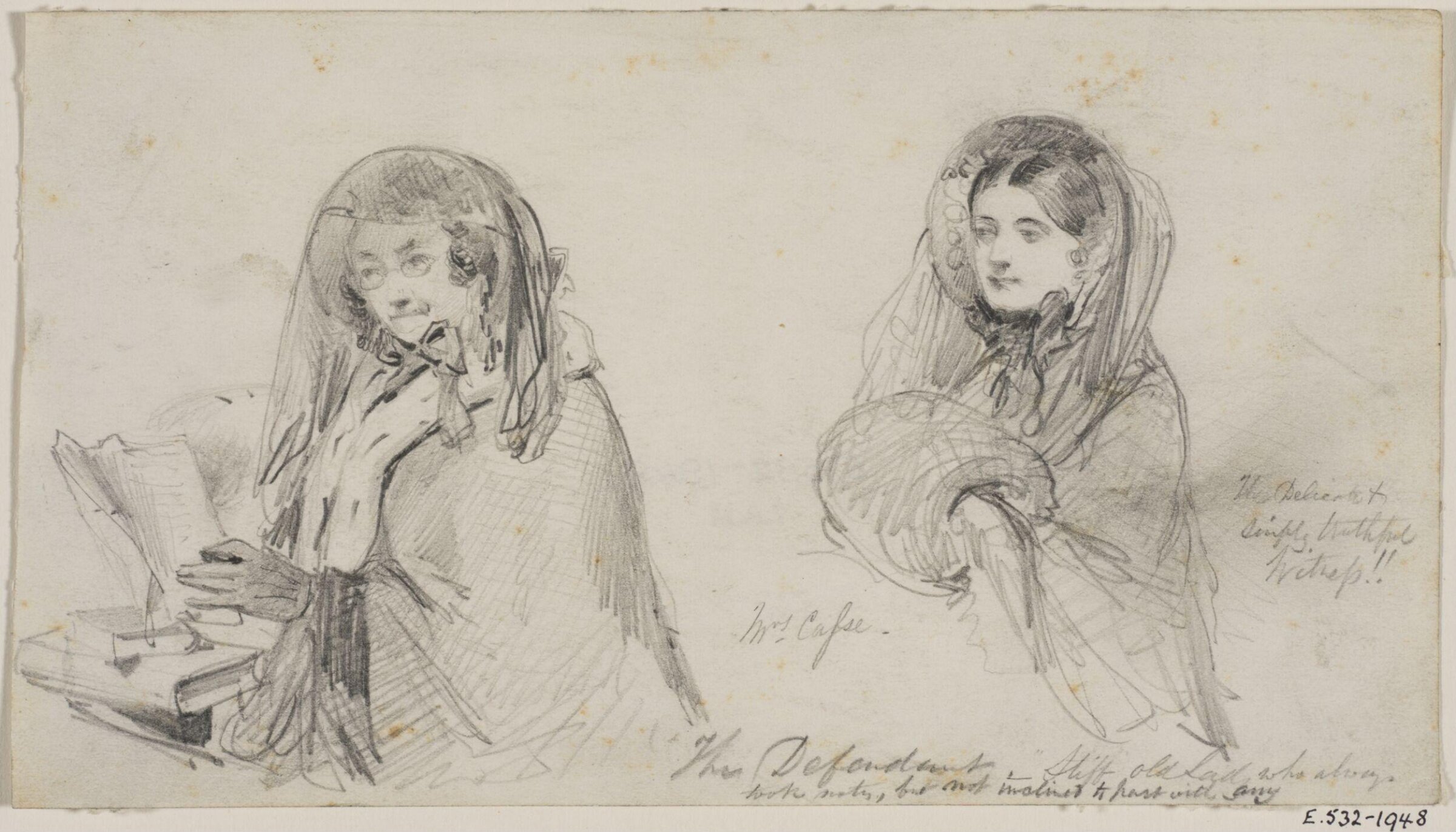 Sheets of studies of participants in a legal action, Myles Birket Foster, 1825-1899