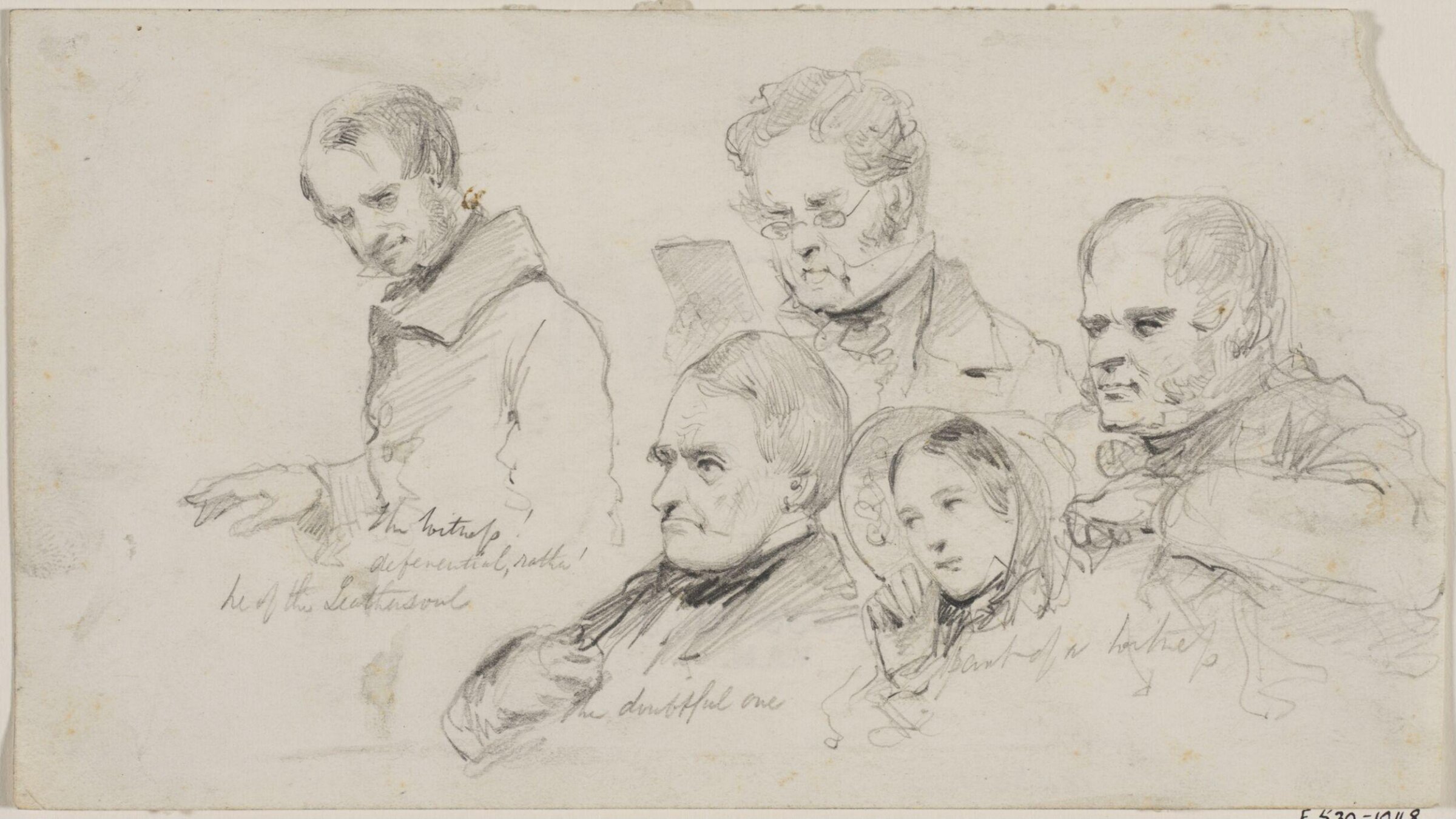 Sheets of studies of participants in a legal action, Myles Birket Foster, 1825-1899