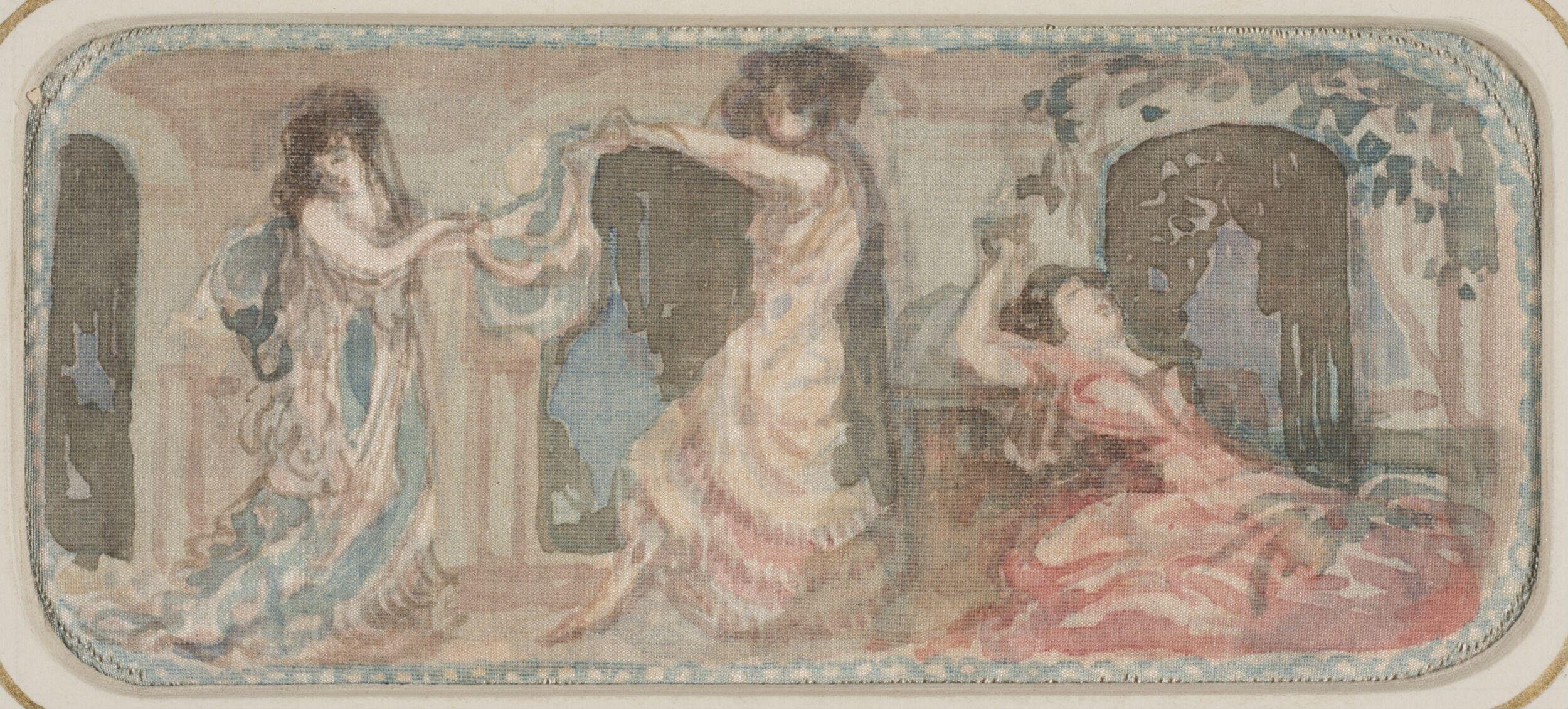 Two female figures dancing in a room by Charles Conder
