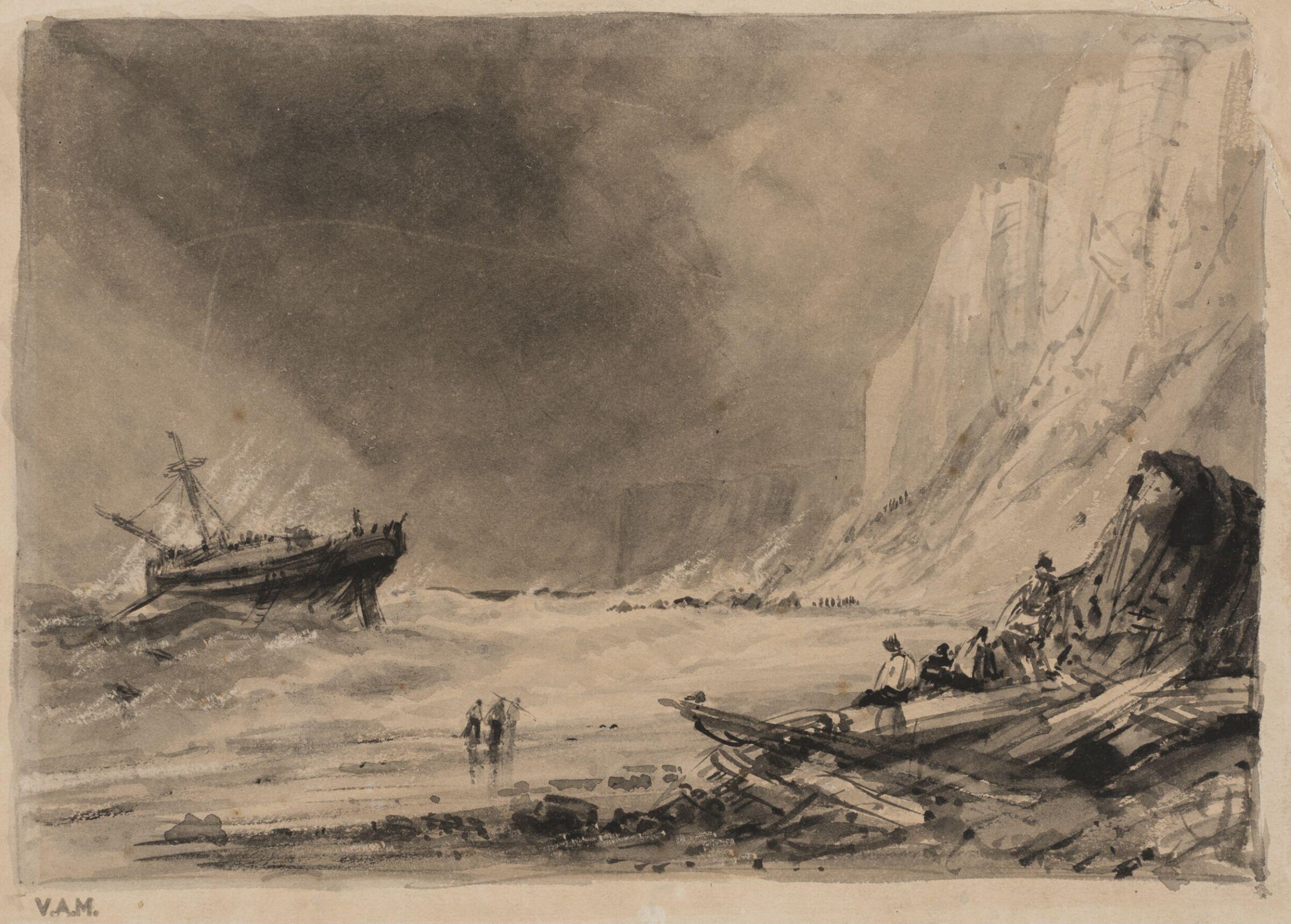 A wreck off Speeton Cliffs, Yorkshire, Henry Barlow Carter, 19th century