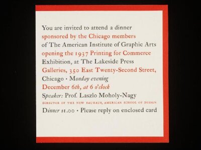 Dinner invite to 1937 Printing for Commerce Exhibition