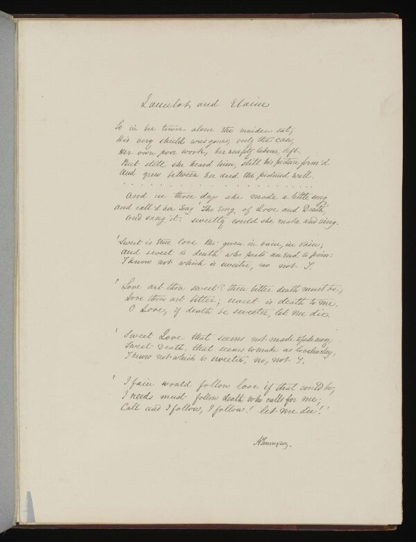 Text of poem 'Lancelot and Elaine' from 'Illustrations to Tennyson's