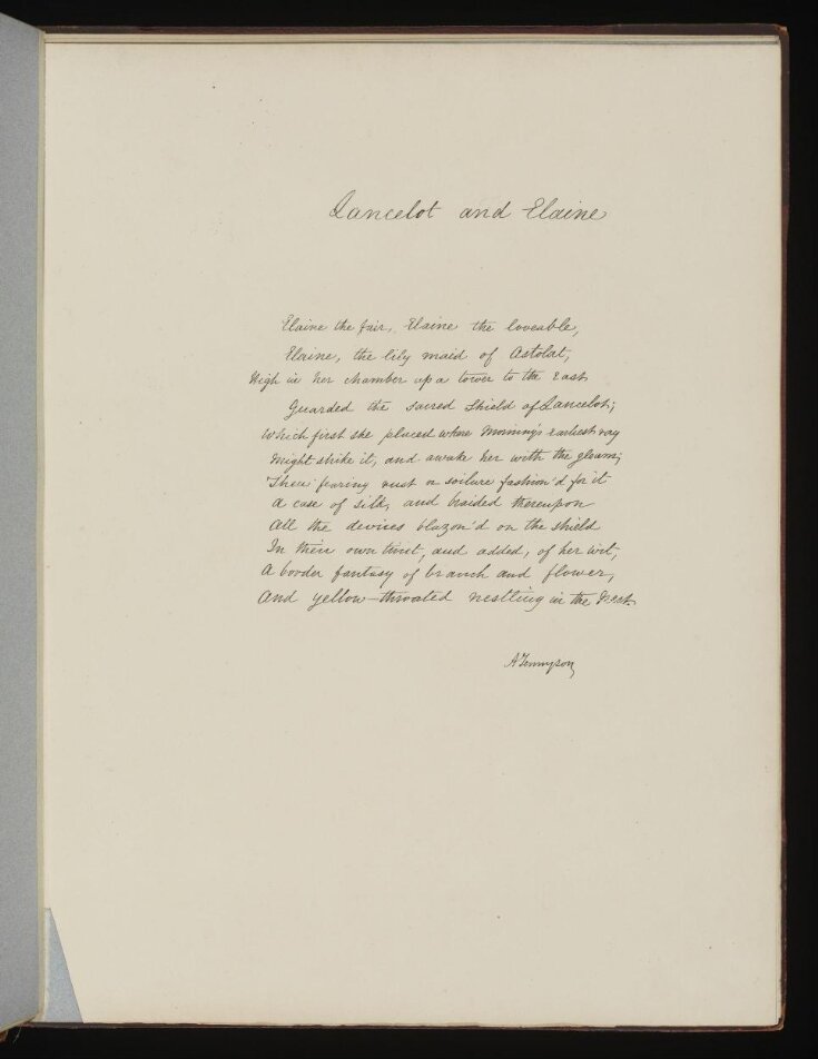 Text of poem 'Lancelot and Elaine' from 'Illustrations to Tennyson's Idylls of the King and Other Poems ', vol. 1 top image