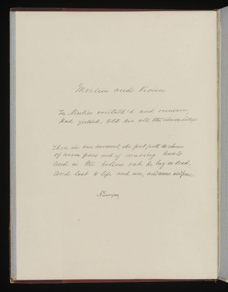 Text of poem 'Merlin and Vivien' from 'Illustrations to Tennyson's Idylls of the King and Other Poems ', vol. 1 top image