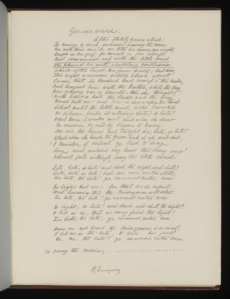 Text of poem 'Guinevere' from 'Illustrations to Tennyson's Idylls of the King and Other Poems ', vol. 1 top image