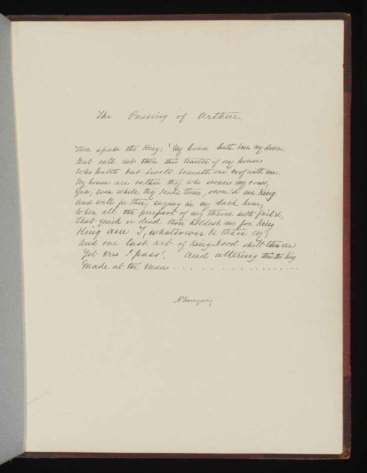 Text of poem 'The Passing of Arthur' from 'Illustrations to Tennyson's Idylls of the King and Other Poems ', vol. 1 top image
