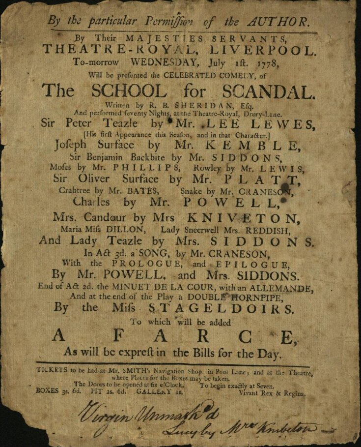 Playbill for the Theatre Royal, Liverpool top image