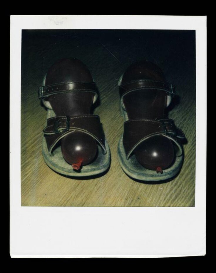 Untitled (Polaroid of a pair of sandals with red balloons inside) top image