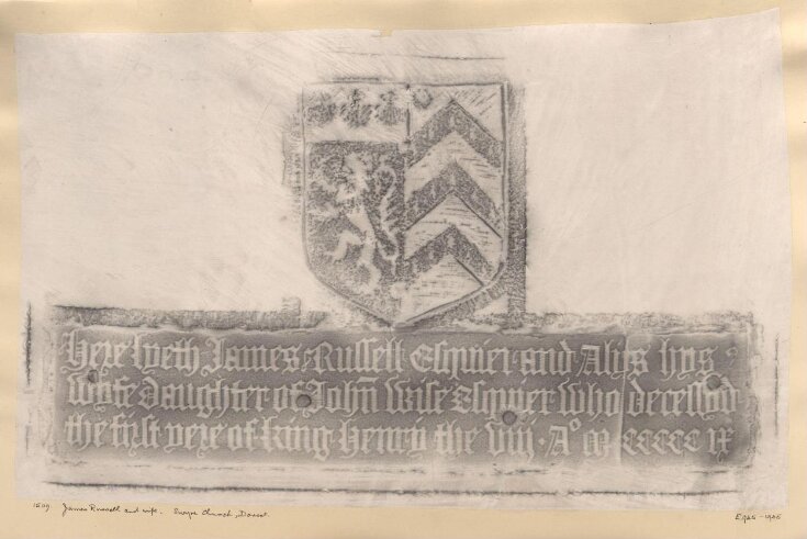 Rubbing of the brass of James Russell, Esq., and Alys Wise top image
