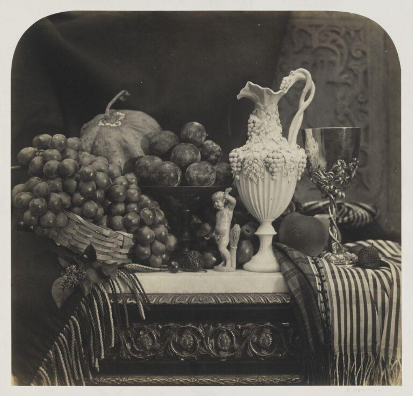 Fenton, Roger, Parian vase, grapes and silver cup