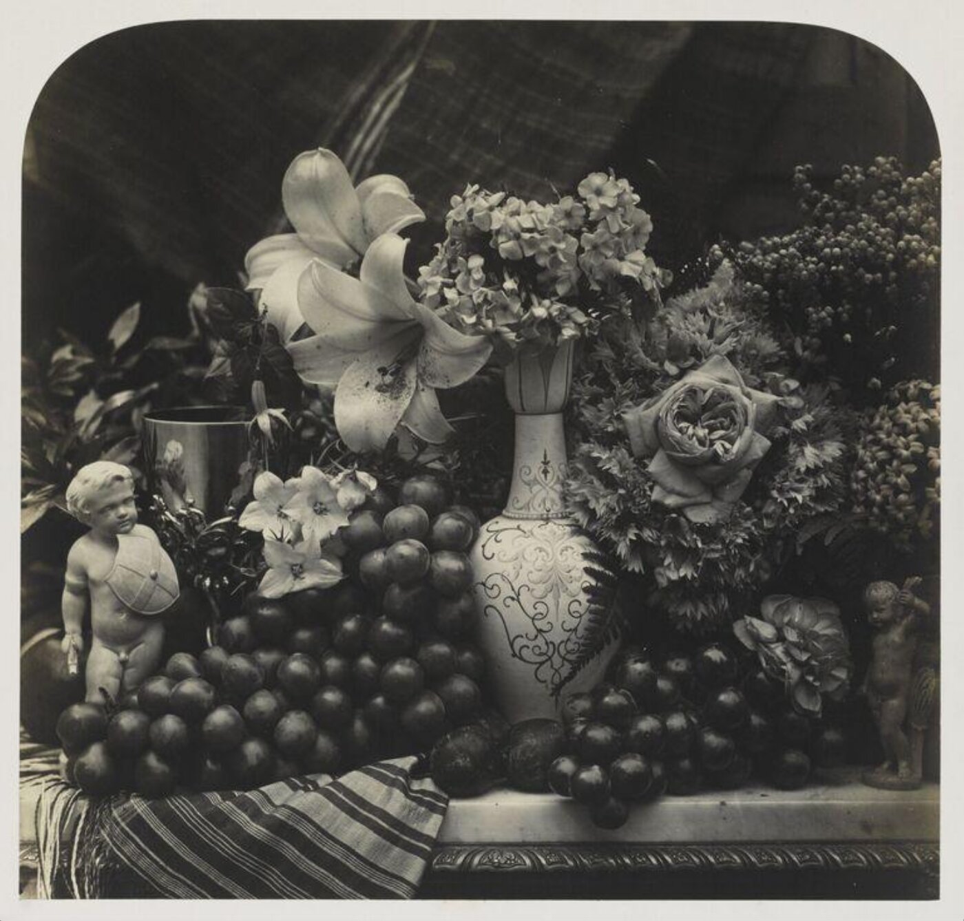 Fenton, Roger, Still life with vase, flowers and fruit