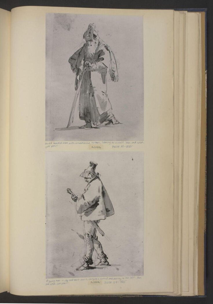 An old bearded man, with ornamented turban, leaning on a staff top image