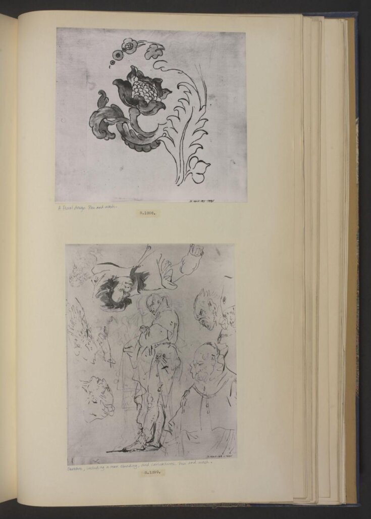 Sketches, including a man standing, and caricatures top image