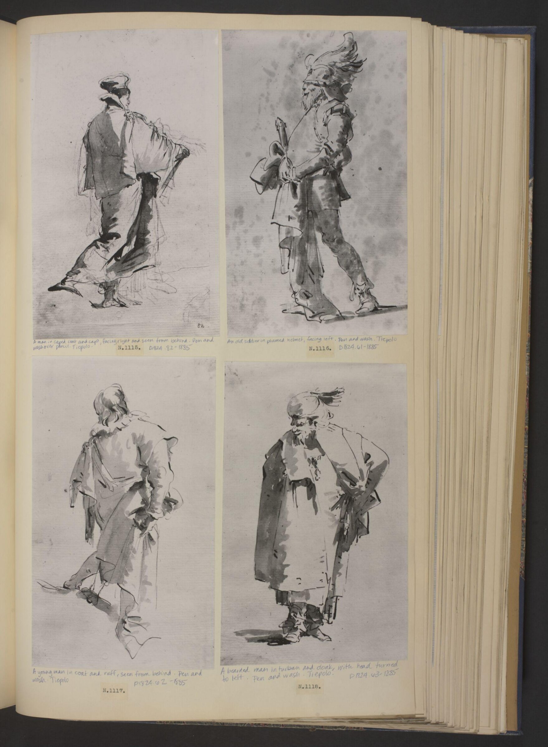 A man in caped coat and cap, facing right and seen from behind, Giovanni Battista Tiepolo, mid 18th century