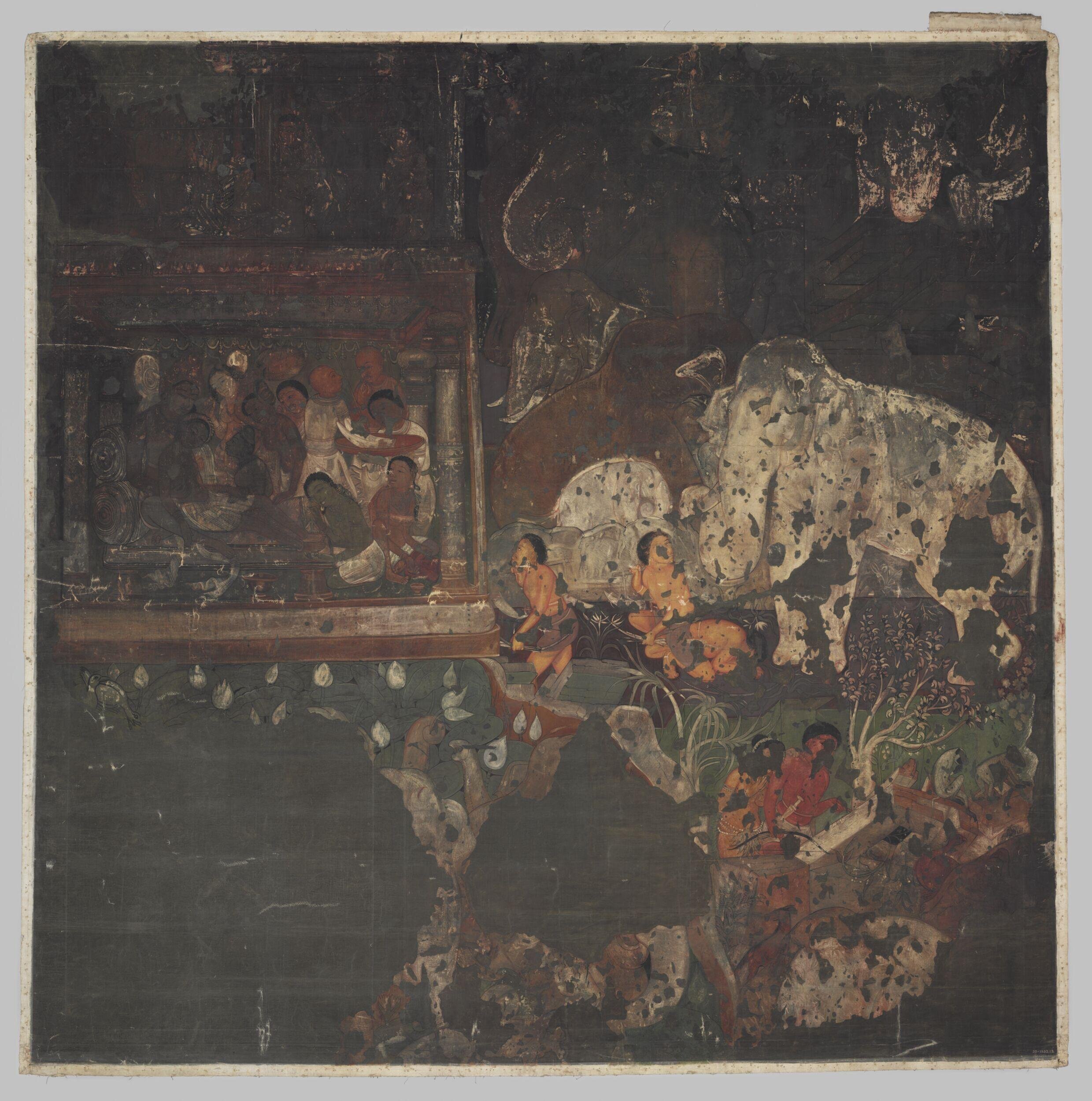 Copy of painting in the caves of Ajanta (Cave 17)