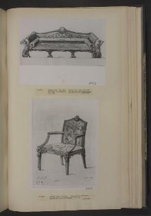 A design for an armchair in the neoclassical style from; A Miscellaneous Collection of Original Designs, made, and for the most part executed, during an extensive Practice of many years in the first line of his Profession, by John Linnell, Upholserer Carver & Cabinet Maker. Selected from his Portfolios at his Decease, by C. H. Tatham Architect. AD 1800. thumbnail 1