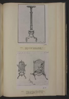 Designs for two rococo fire screens which appeared as part of plate no.158 in The Gentleman and Cabinet Maker's Director (1762 ed.), Thomas Chippendale thumbnail 1