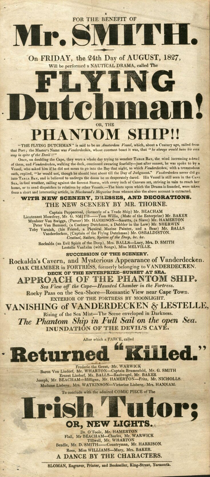 The Flying Dutchman!; or, the Phantom Ship!!, Returned "Killed", and The Irish Tutor; or, New Lights image