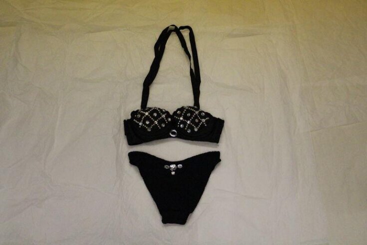 Black rhinestone bra and panties worn by Cat Glover on the