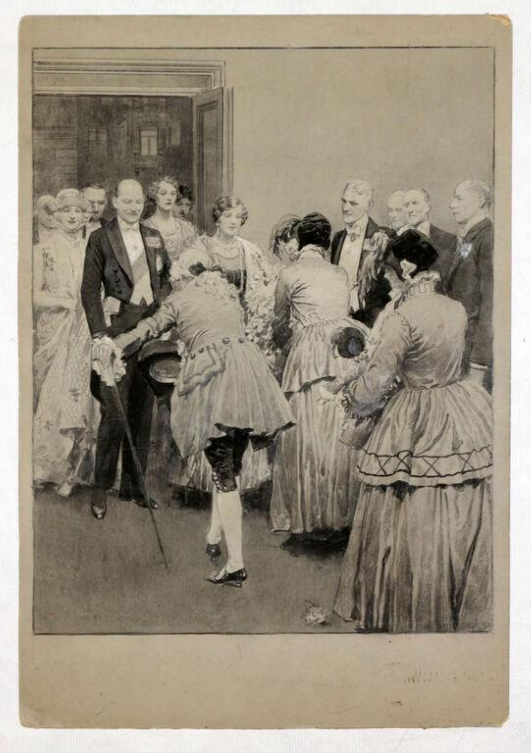 Actors greeting a party of royals and diplomats, Fortunino Matania, early 20th century
