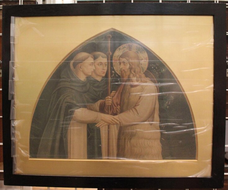Chromolithograph, copy after Christ as pilgrim received by two Dominicans , Fra Angelico in the Museo di San Marco (Florence) top image
